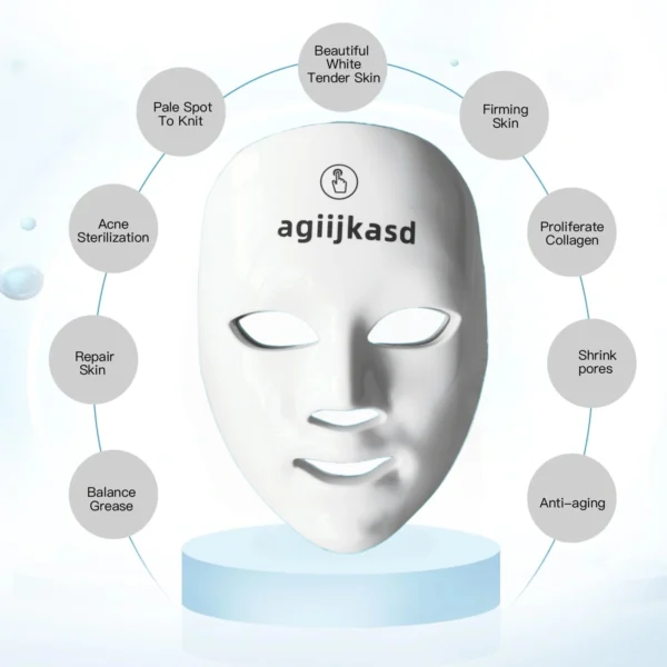 agiijkasd Led Light Therapy Mask, 7 Color Led Face Mask Light Therapy Adapt All Skin, Diminish Spots, Remove Wrinkles, Red light face mask