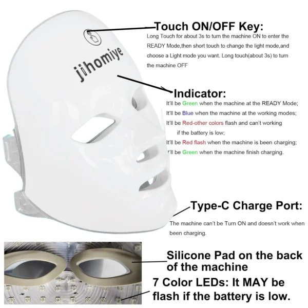 jihomiye   Red Light Therapy For Face, 7 Color Led Face Mask Light Therapy, Face Light therapy Device, Red Light Therapy, Adapt All Skin, Diminish Spots, Remove Wrinkles, Red light face mask