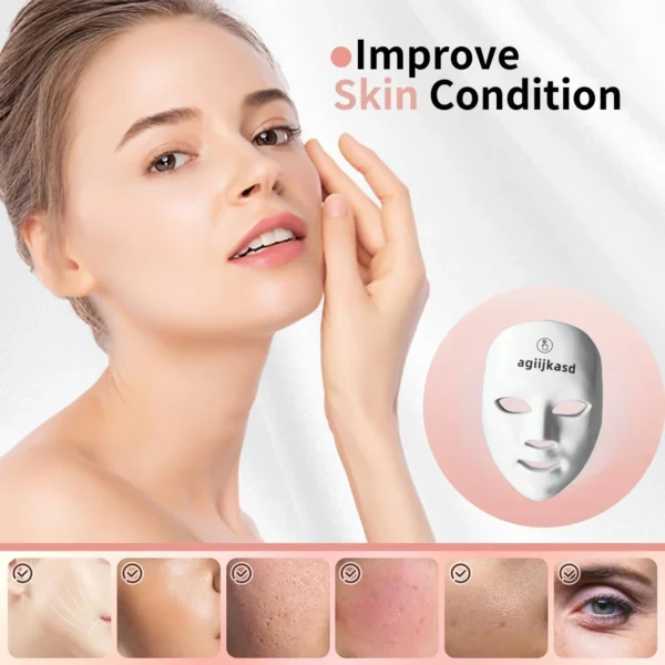 agiijkasd Led Light Therapy Mask, 7 Color Led Face Mask Light Therapy Adapt All Skin, Diminish Spots, Remove Wrinkles, Red light face mask
