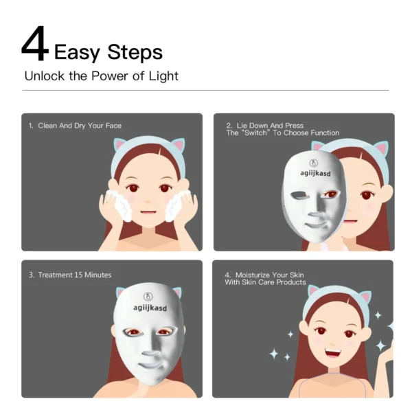agiijkasd Led Light Therapy Mask, 7 Color Led Face Mask Light Therapy Adapt All Skin, Diminish Spots, Remove Wrinkles, Red light face mask